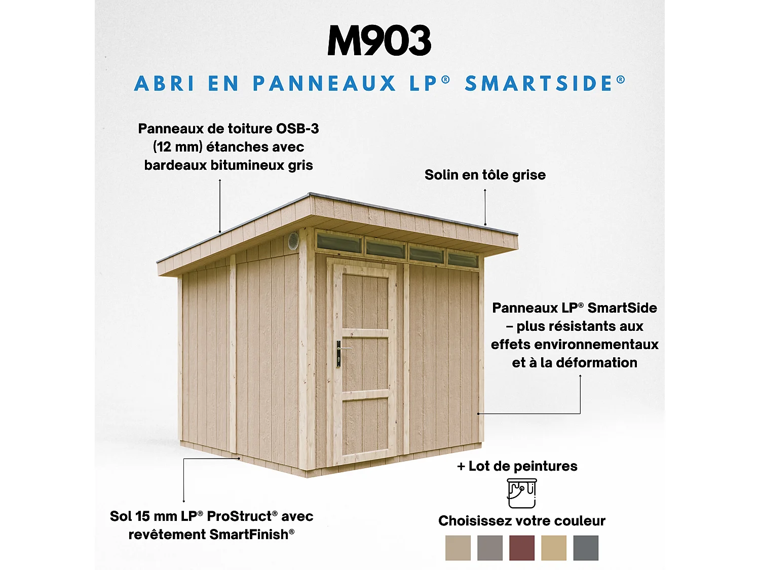 Abri de jardin qualité premium - 6m² /L294xL279xH237 cm - M903-TUNDRA GREY