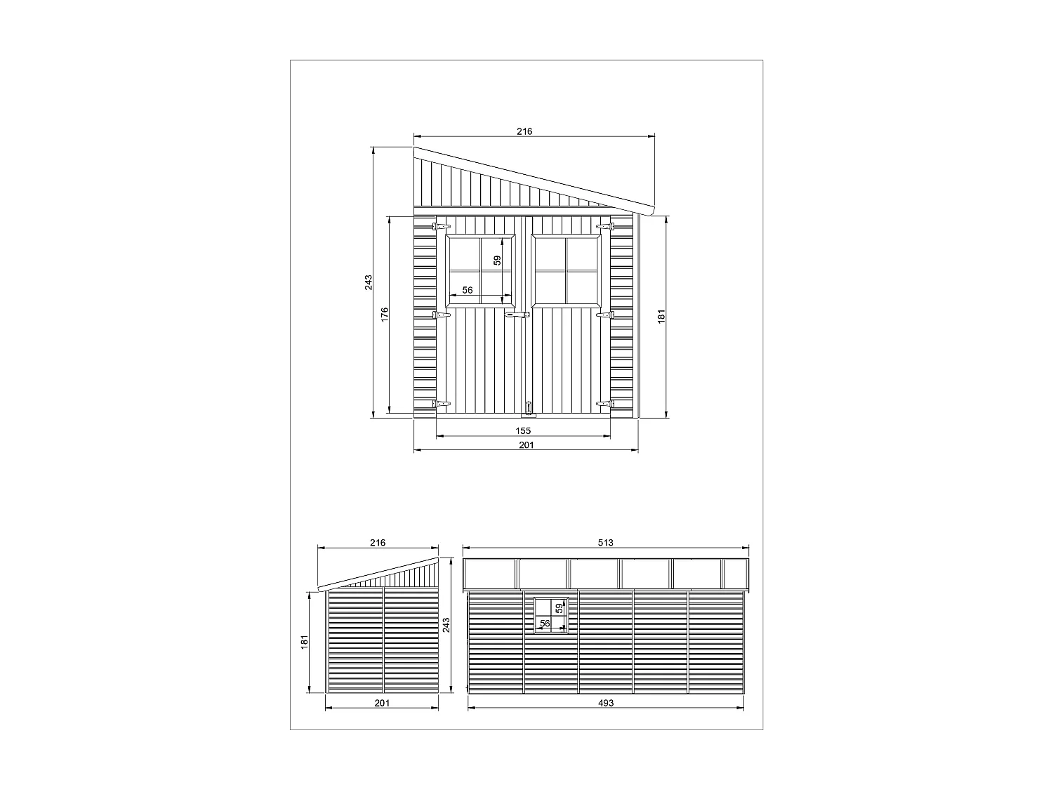TIMBELA M341+M341G Abri de Jardin en Bois (sans paroi latérale) PLUS LES PLANCHERS IMPRÉGNÉ- 10 m2