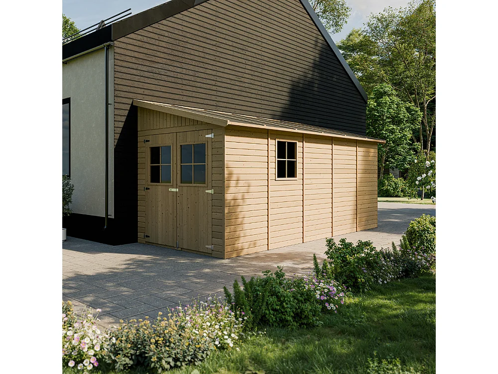 Holz gartenschuppen (ohne seitenwand) mit imprägniertem boden - H244x211x514 cm / 10 m² - M341+M341G