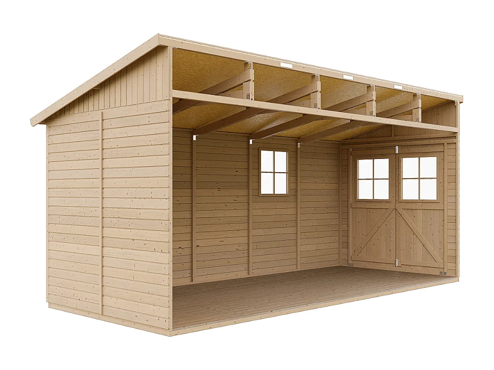 Abri de jardin en bois (sans paroi latérale) plus les planchers imprégné - 10 m2 - M341+M341G