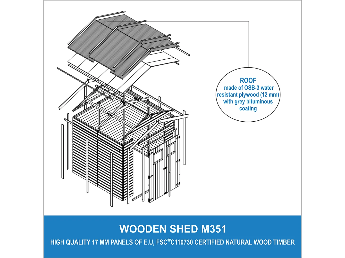 Holz Gartenschuppen - H228x222x233 cm/4,2 m² - TIMBELA M351