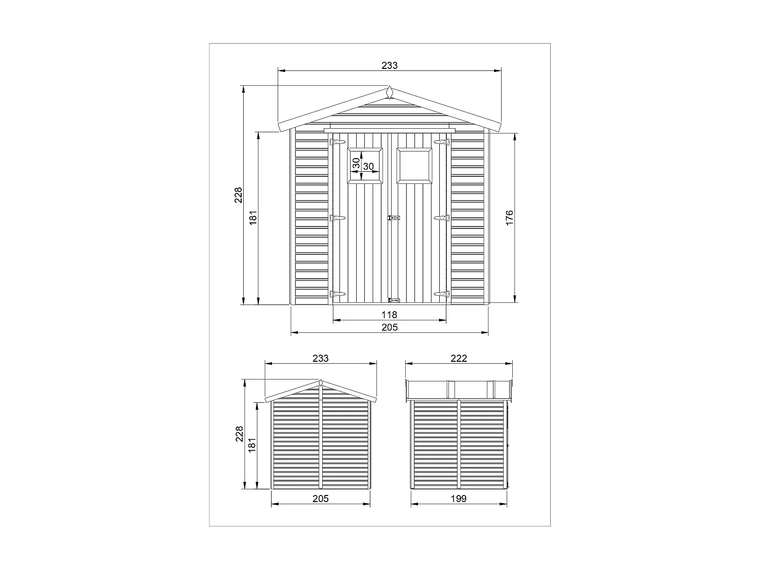 Abri de Jardin en Bois - H228x222x233 cm/4,2 m²  - TIMBELA M351