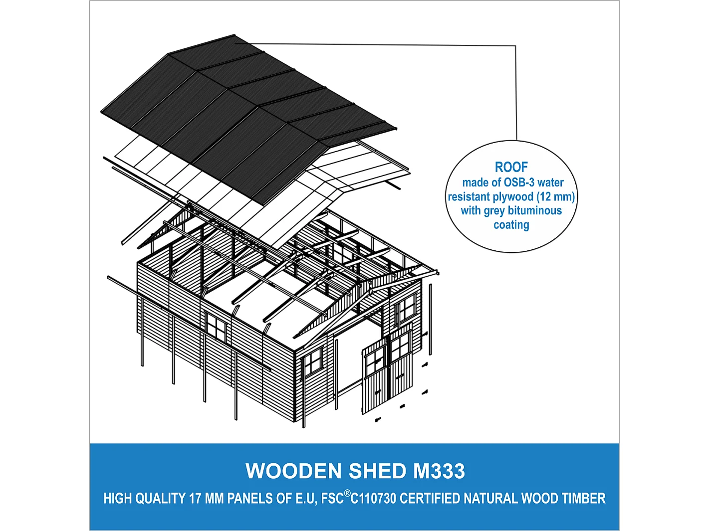 Cobertizo de madera - A246x418x522cm/20m2 - TIMBELA M333