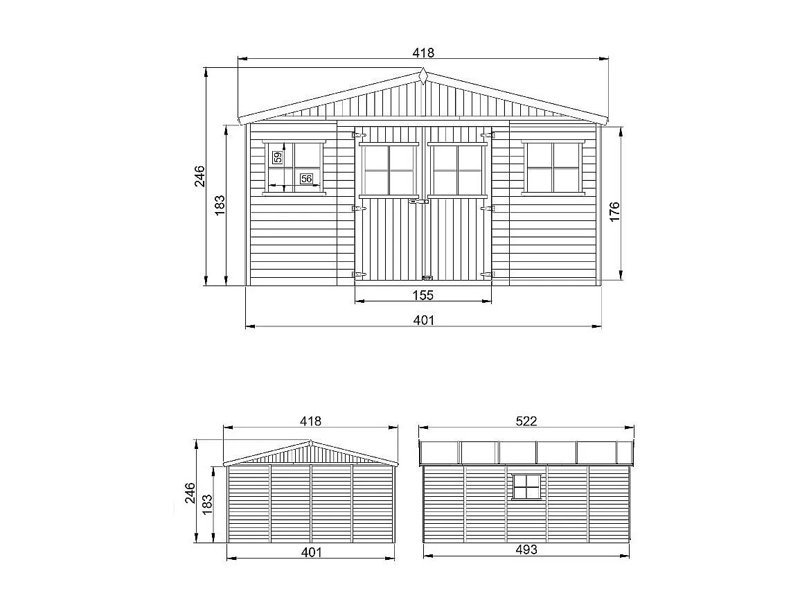Cobertizo de madera - A246x418x522 cm/20m² - M333