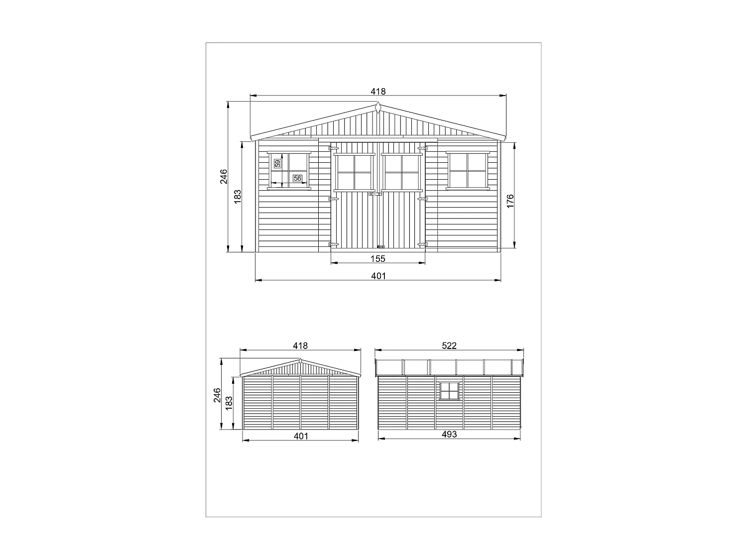 Timbela M333+M333G - Houten tuinschuurtje 20 m2 - 418 x 522 cm - met geimpregneerde vloer