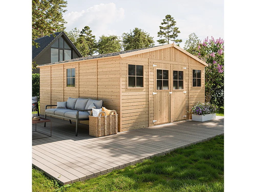 Abri de jardin en bois avec les planchers imprégné - H246x418x522 cm/20 m²- M333 +M333G