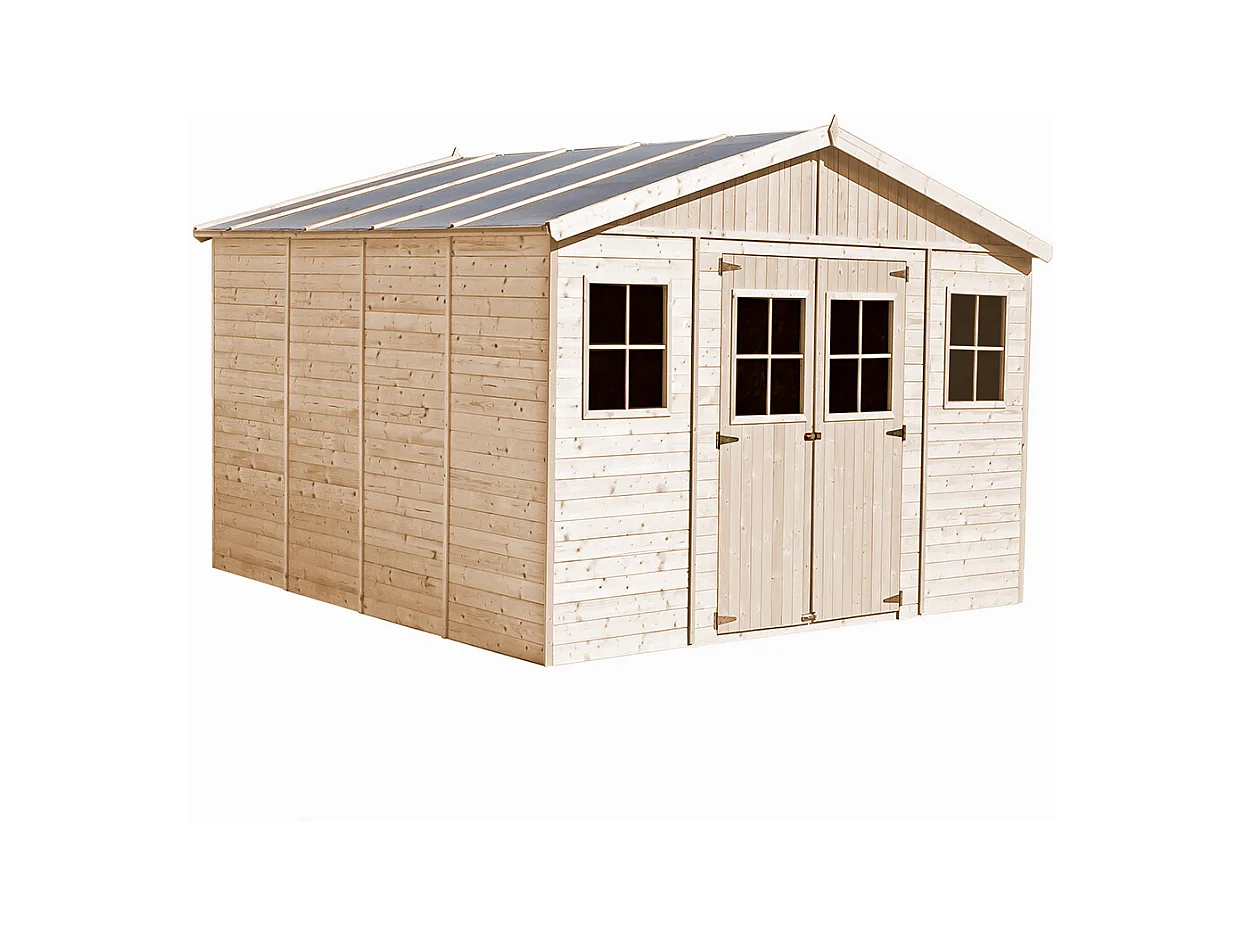 Abri de Jardin en Bois Naturel - H246 x 418 x 420 cm/ 16 m²- TIMBELA M330