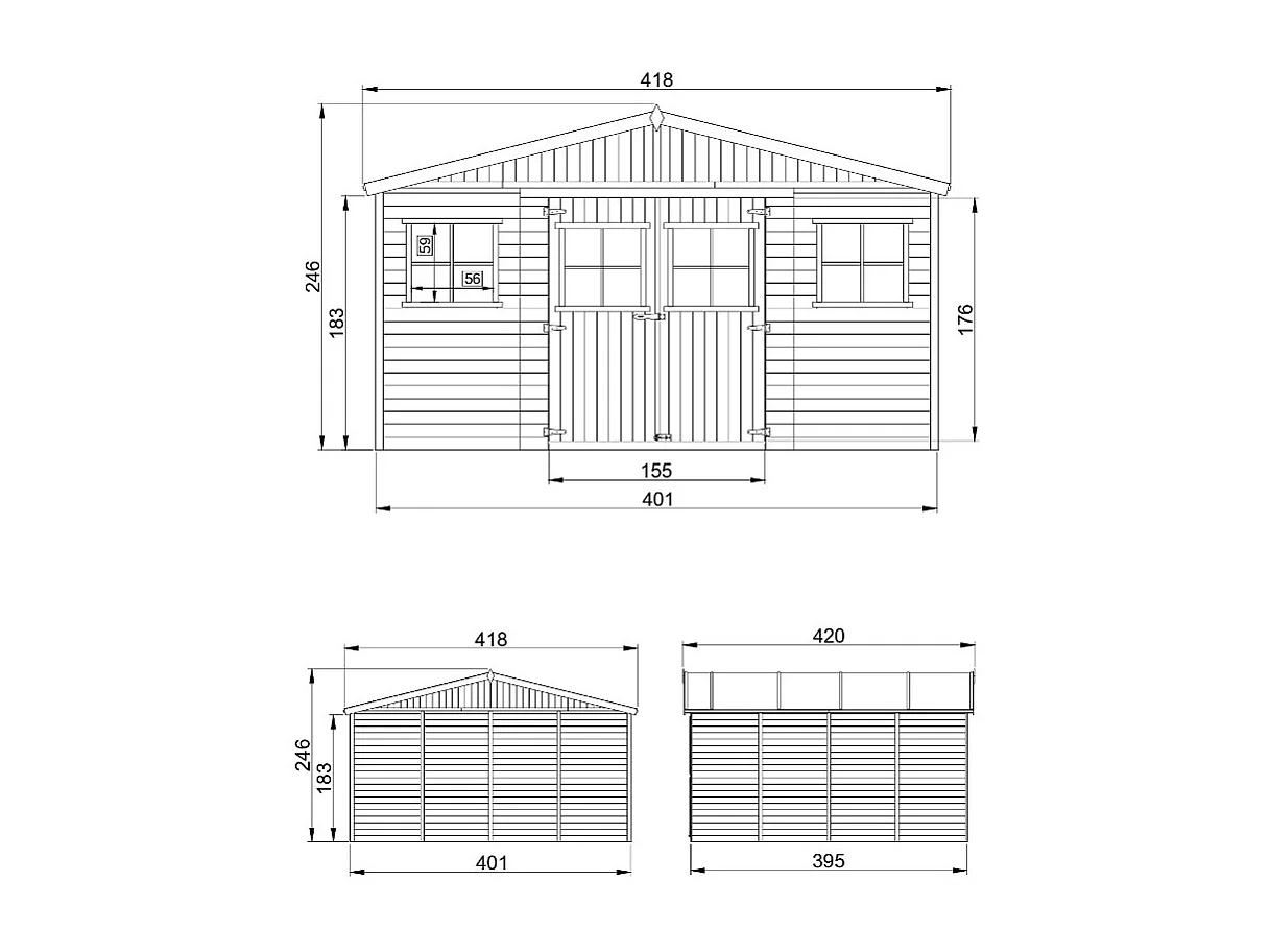 Cobertizo de madera para jardín - A246x418x420 cm/16m² - M330