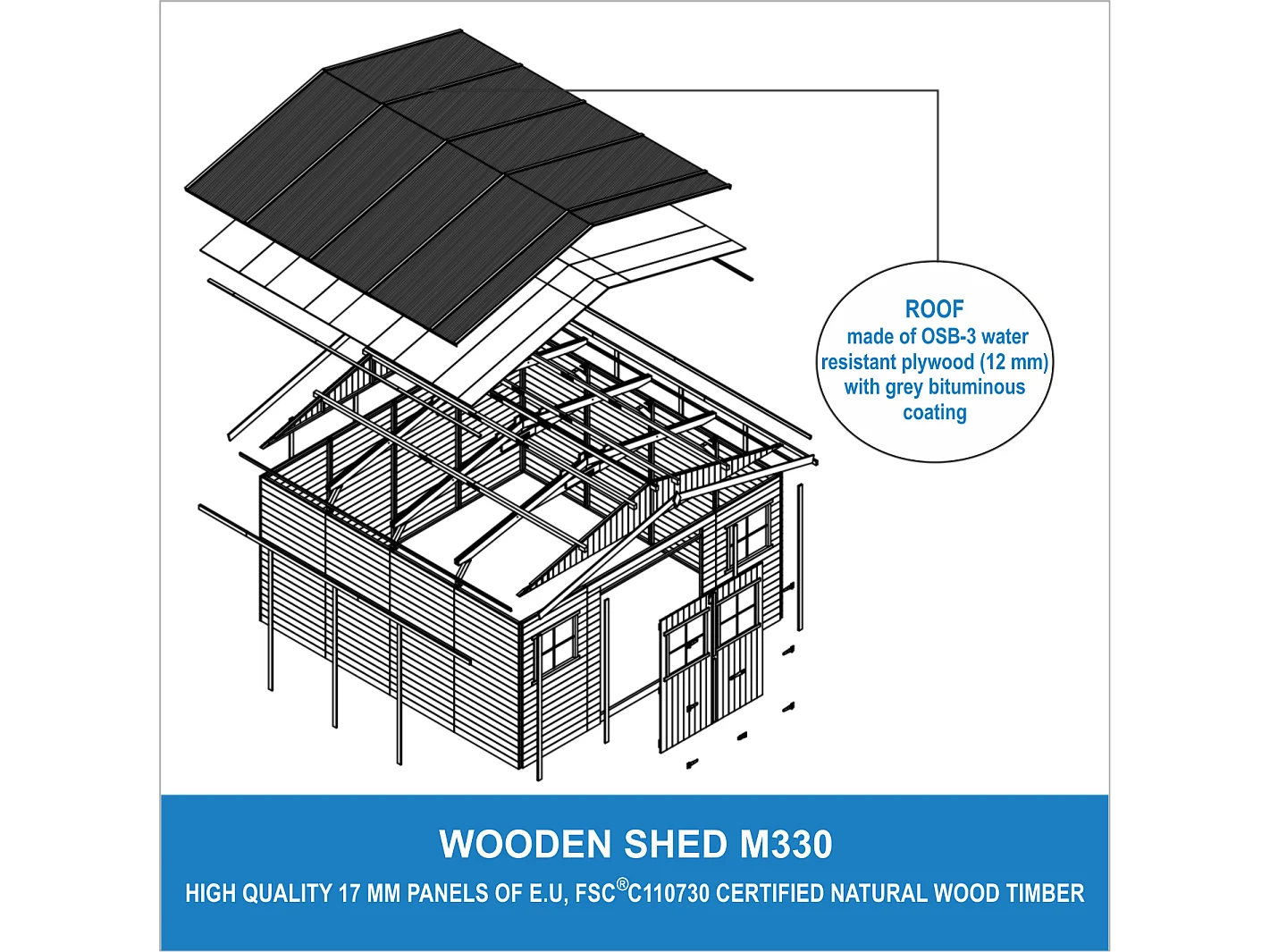 Cobertizo de madera para jardín - A246x418x420 cm/16m² - M330