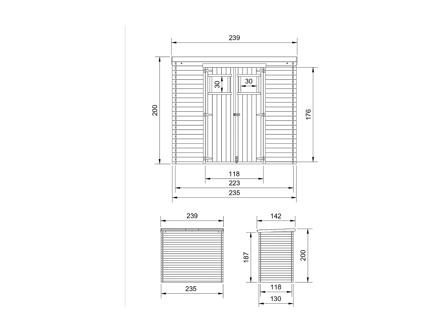 Casa de almacenamiento jardín con suelo tratado - 142x239x200 cm / 2.63 m2 - M310+M310G
