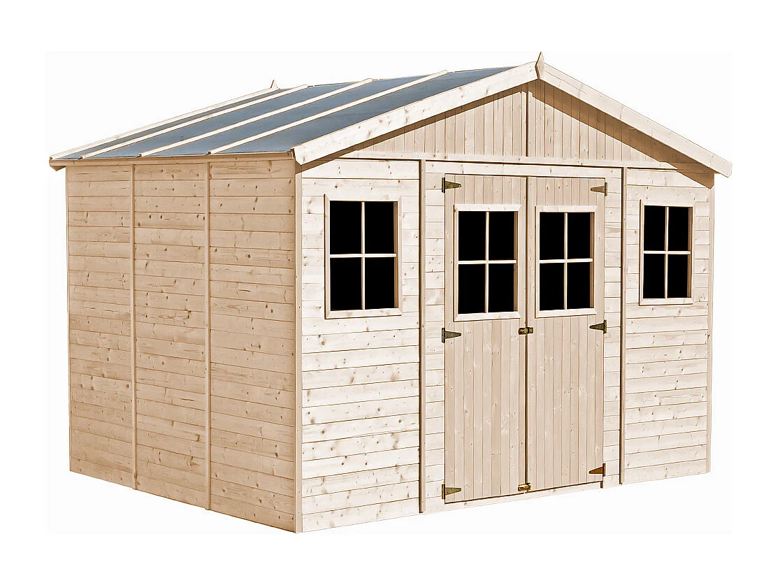 Abri de jardin en bois AVEC PLANCHER IMPRÉGNÉ-  H246x418x320 cm/12 m² - Timbela M331+M331G