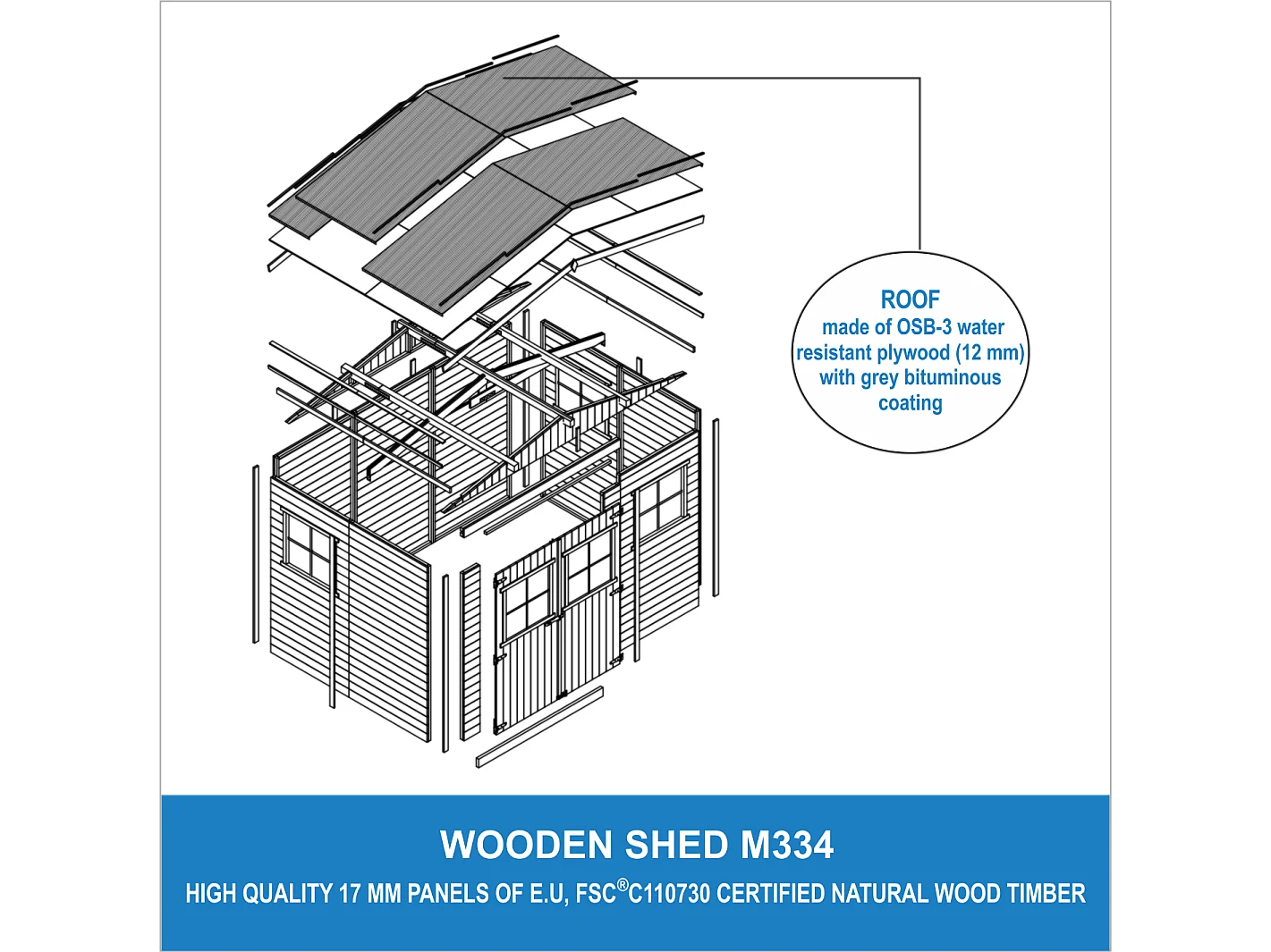 TIMBELA M334 Gartenhaus Holz mit Fenstern - H226x324x216 cm/6 m²