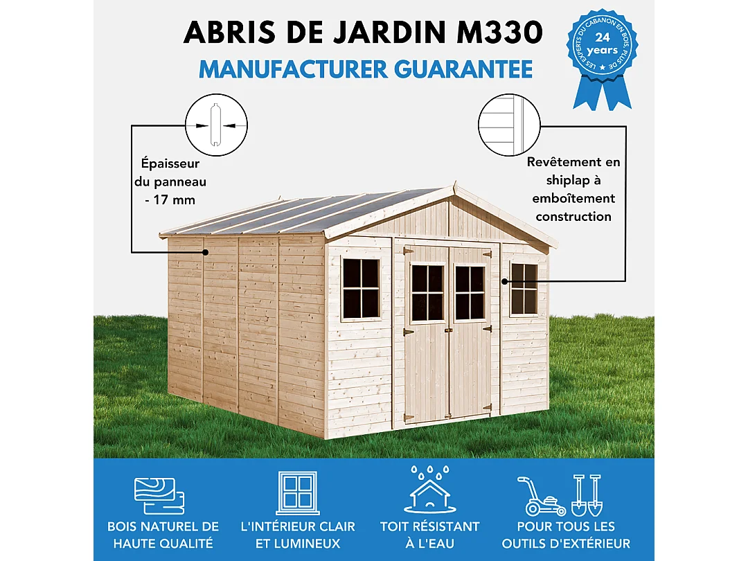 Holz gartenschuppen mit imprägniertem boden - H246x418x420 cm / 16 m² - M330+330G