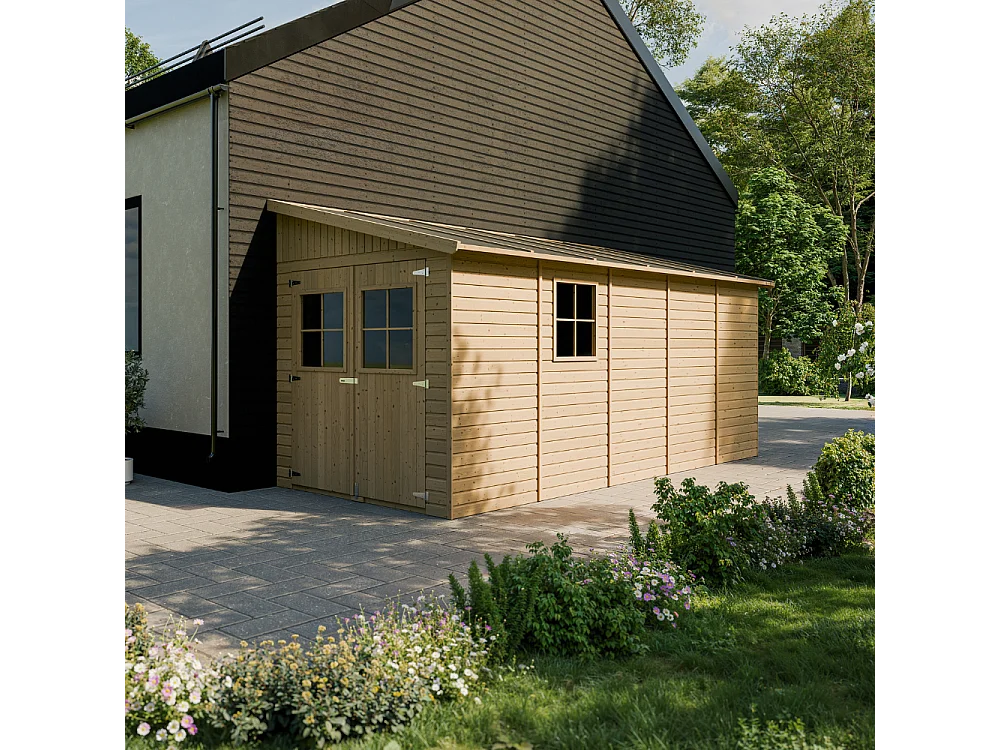 Abri de jardin en bois (avec paroi latérale) - 10 m2 - M341A