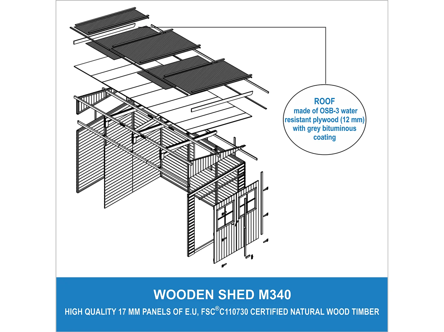 TIMBELA M340 Abri de Jardin en Bois (sans paroi latérale)- 8 m2
