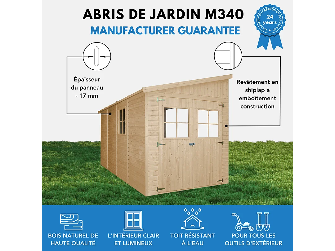 Houten tuinschuurtje zonder vloer (3 wanden) - 7.94m² - M340