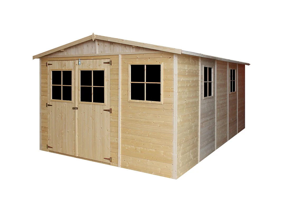 Abri de jardin en bois AVEC LES PLANCHERS IMPRÉGNÉ - - H226x324x516 cm/15 m² - TIMBELA M337+M337G