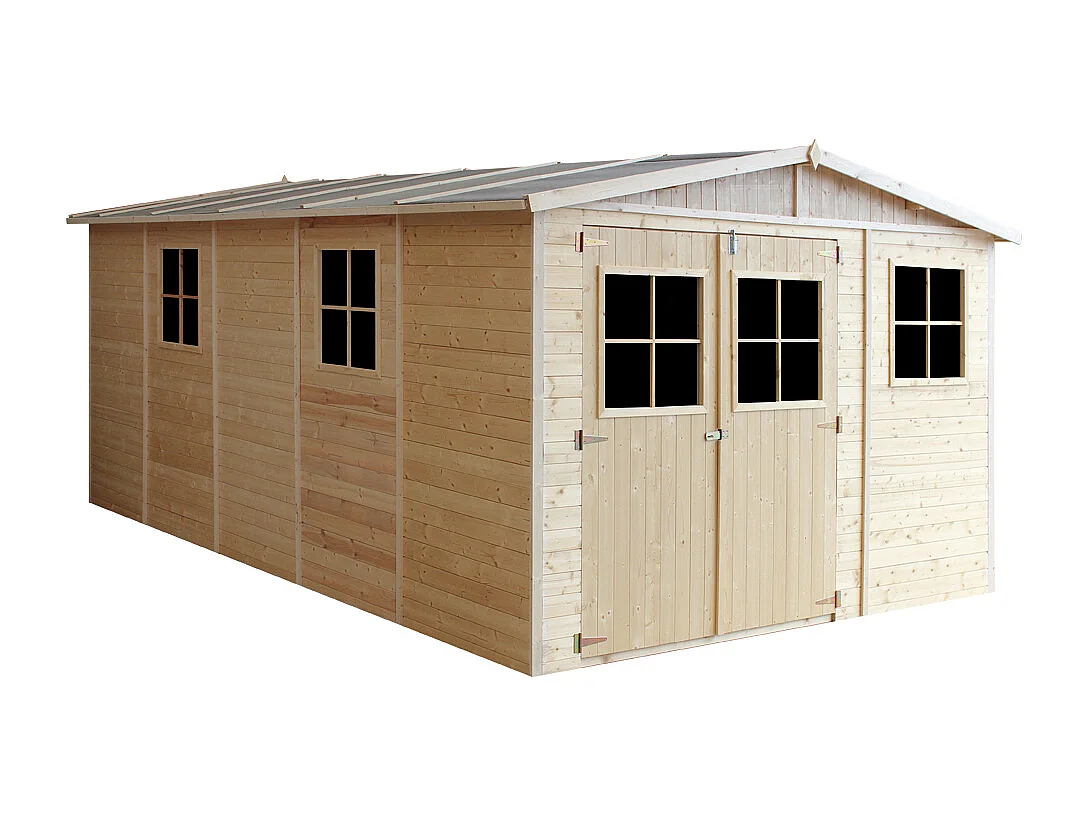 Abri de jardin en bois AVEC LES PLANCHERS IMPRÉGNÉ - - H226x324x516 cm/15 m² - TIMBELA M337+M337G