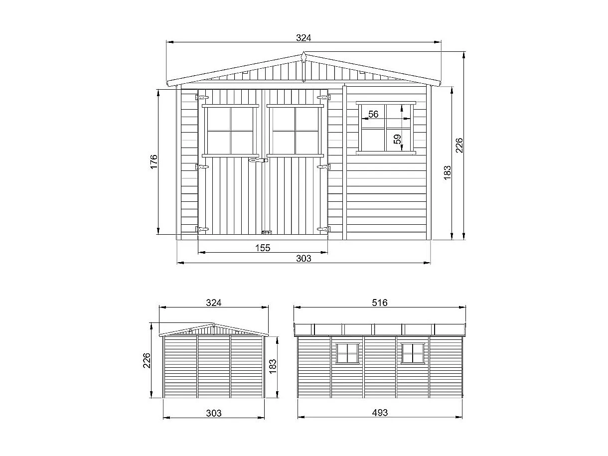 Drewniany domek z podłogą - 303 x 493 cm – 15 m2 - M337+M337G
