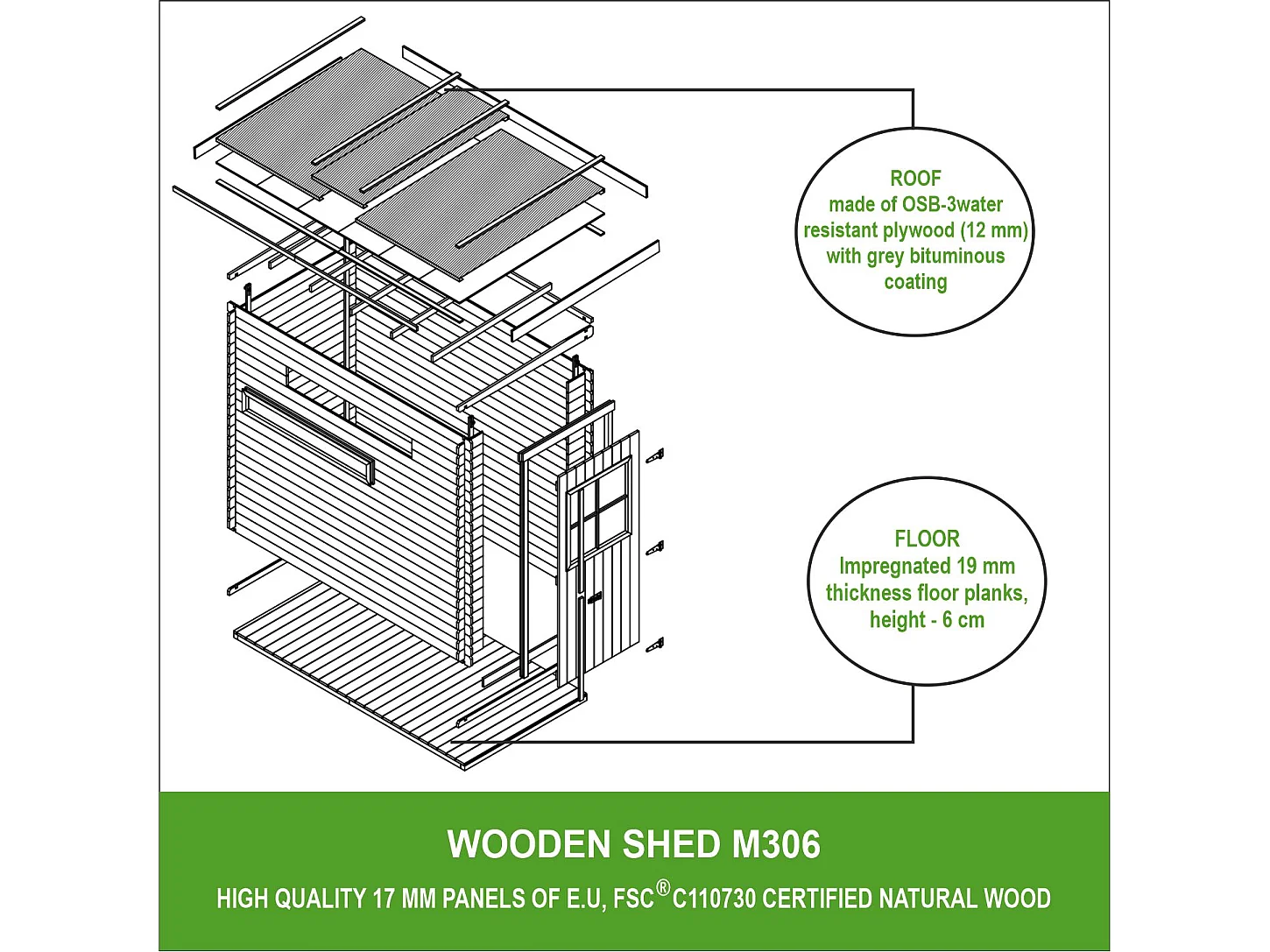 Schowek narzędziowy drewniany, Szopa ogrodowa -3m² - M306+M306G