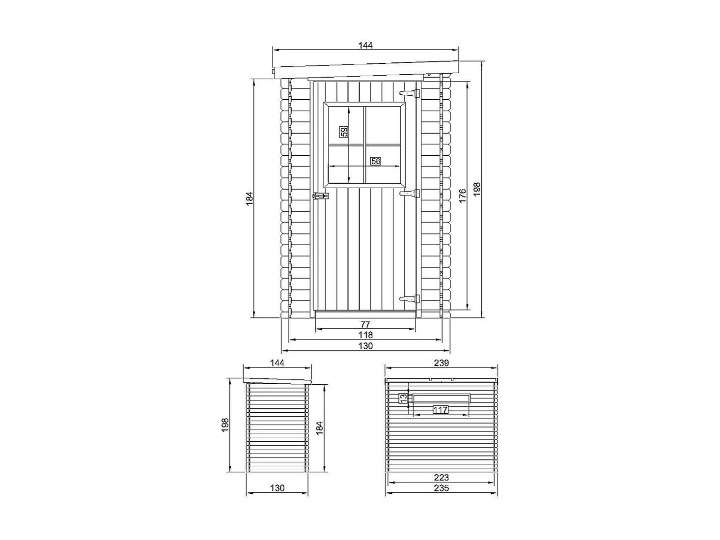 Abri de jardin en bois avec sol traité - l239xL144xH198 cm/2.63 m2 - M306+M306G