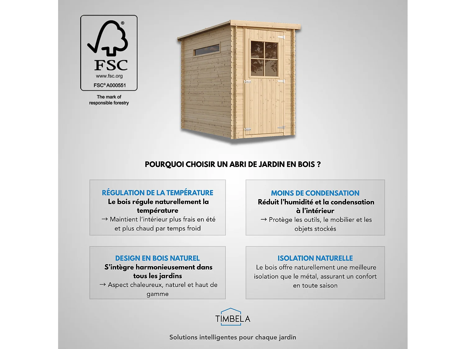 Abri de jardin en bois avec sol traité - l239xL144xH198 cm/2.63 m2 - M306+M306G