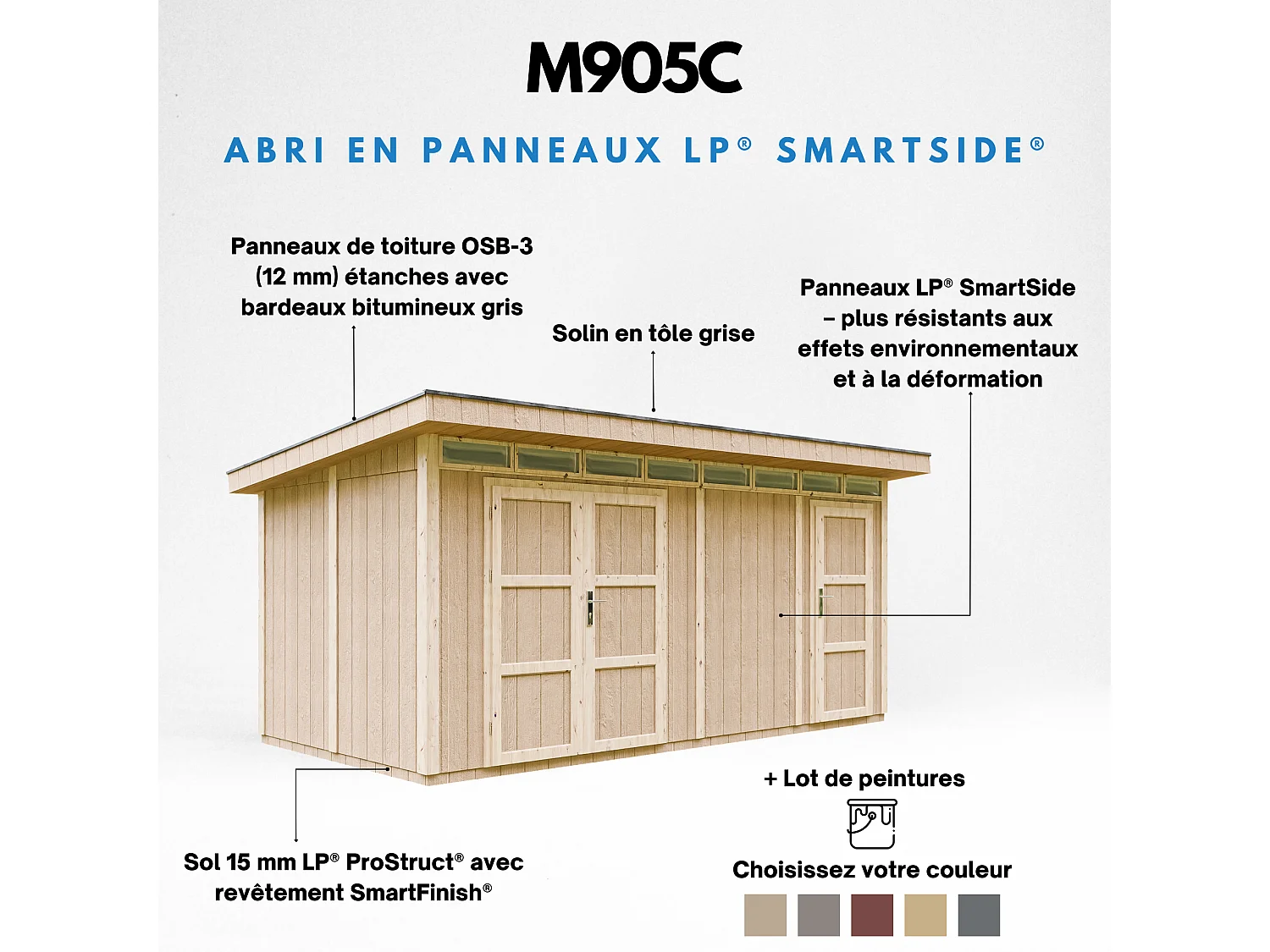 Abri de jardin qualité premium - 8.52+2.95 m² - cabane de jardin exterieur cabane de jardin exterieur - garage moto exterieur - M905C - TUNDRA GREY