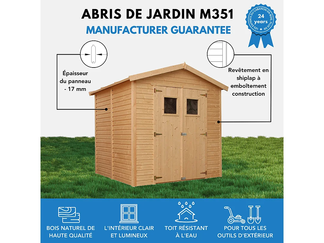 Abri de jardin en bois les planchers imprégné - H228x222x233 cm/4,2 m² - M351+M351G