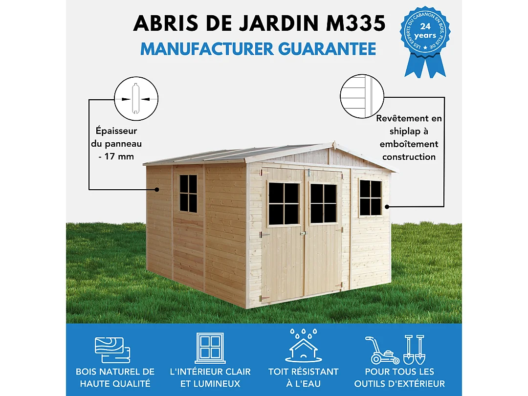 Houten tuinschuurtje met geimpregneerde vloer - 9 m² / 324x216xH232 cm - M335+M335G