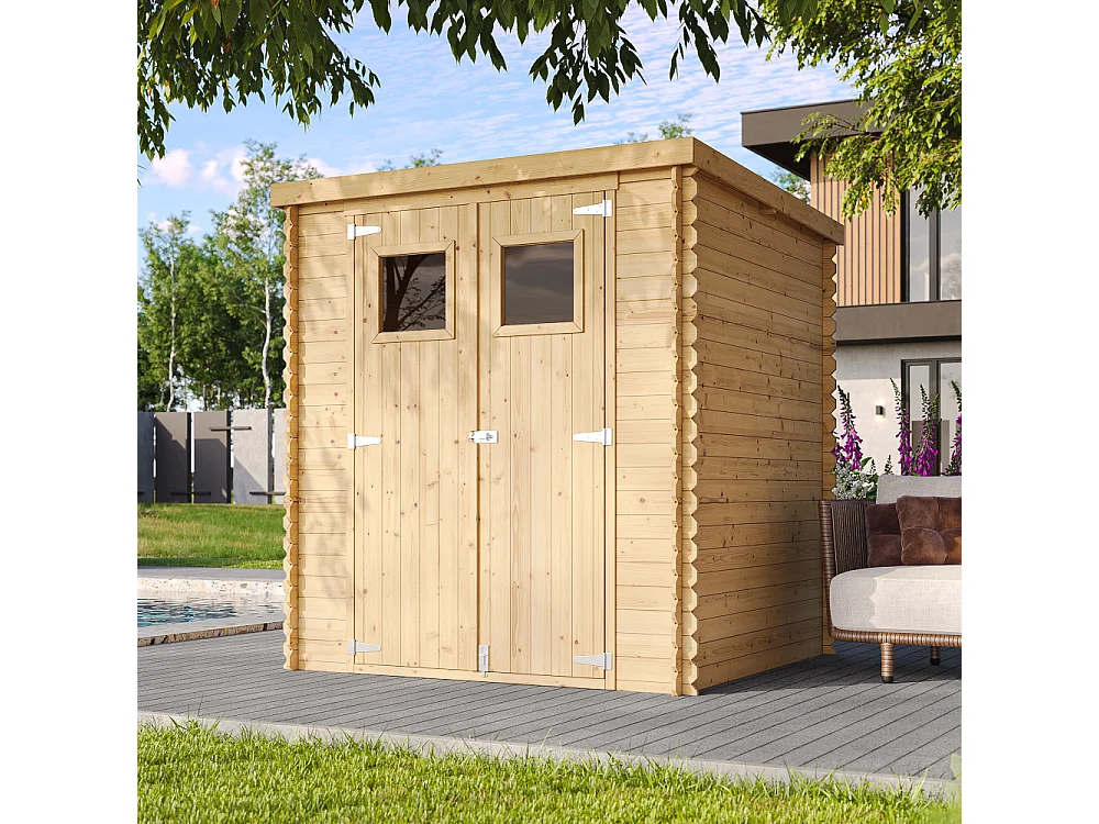 TIMBELA M309+M309G Abri de jardin en bois AVEC SOL TRAITÉ - l204xL204xH200 cm/3.53 m2