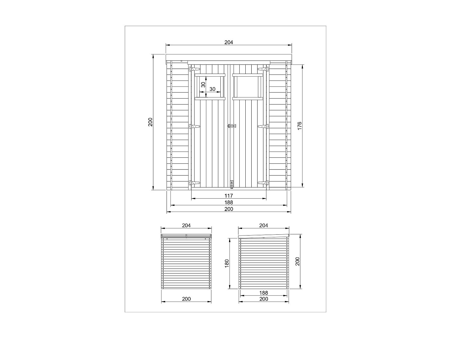 TIMBELA M309+M309G Abri de jardin en bois AVEC SOL TRAITÉ - l204xL204xH200 cm/3.53 m2