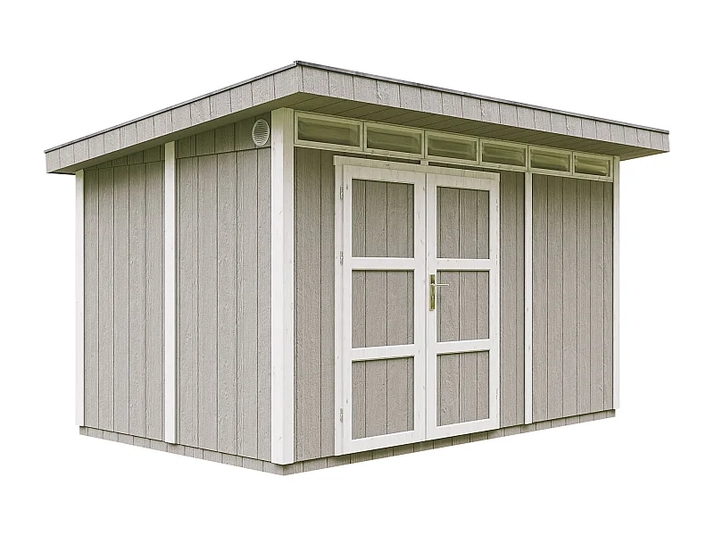 Gartenhaus Premium Qualität 8,7m² mit Boden und Bitumenfliesen - Geräteschuppen B412xL279xH239 cm - Gartenhütte TIMBELA M904A - TUNDRA GREY