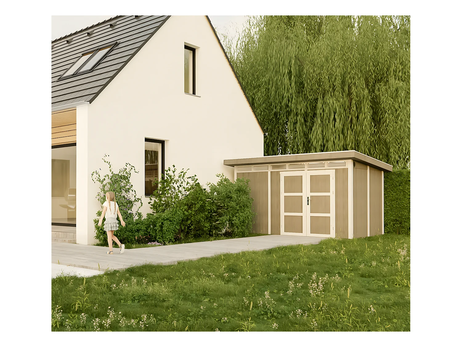 Caseta de jardín de CALIDAD PREMIUM 8,7m²-L412xW279cm - TIMBELA M904A-TUNDRA GREY