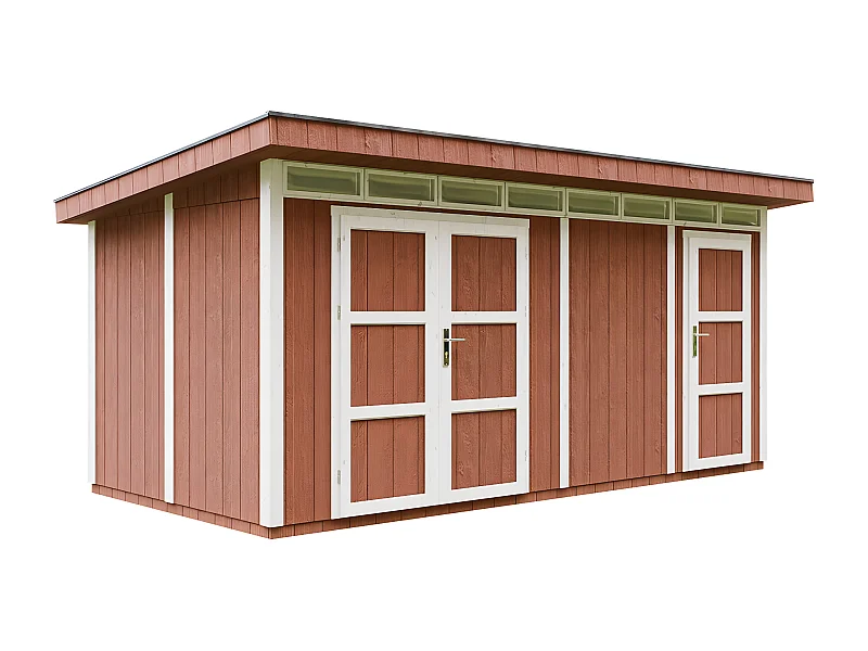 Gartenhaus Premium Qualität 8.52+2.95 m² mit Boden und Bitumenfliesen - Geräteschuppen B530xL279xH237 cm - Motorradgarage, Gartenhütte TIMBELA M905C - REDWOOD RED