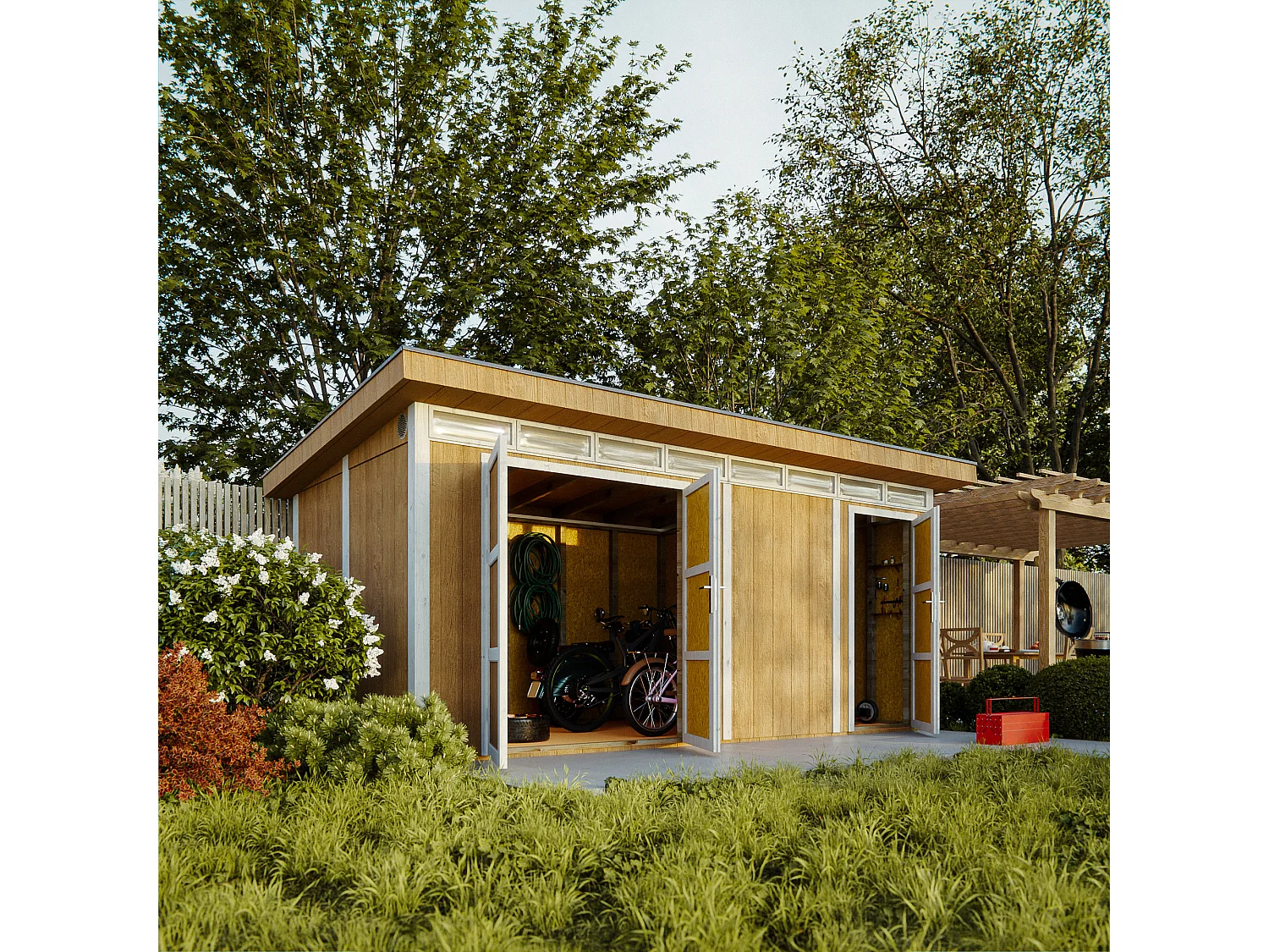 Abri de Jardin Qualité Premium 8.52+2.95 m² - Cabane de Jardin Exterieur Cabane de Jardin Exterieur - Garage Moto Exterieur Timbela M905C - REDWOOD RED