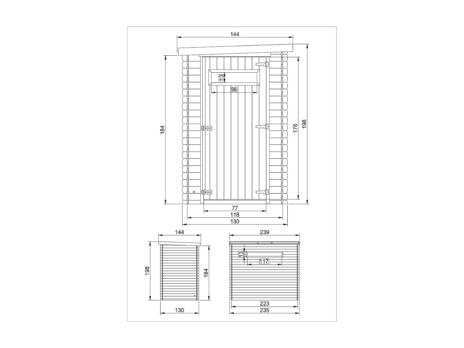 Abri de jardin en bois AVEC SOL TRAITÉ-  l239xL144xH198 cm/2.63 m2 -  TIMBELA M306A+M306G
