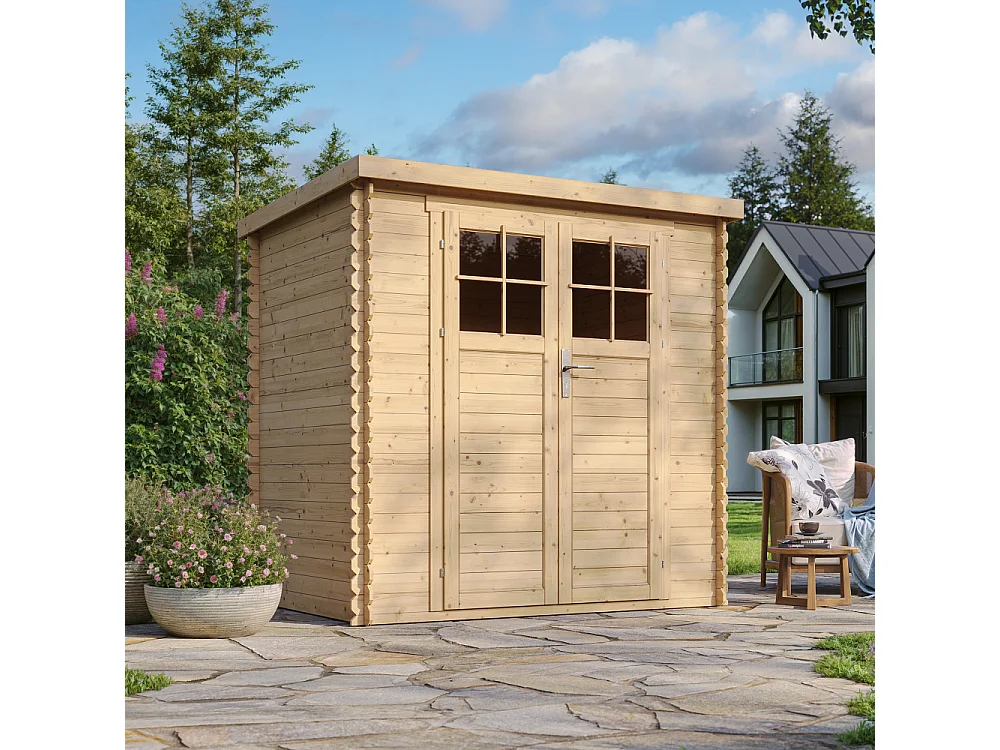 Abri de jardin en bois avec sol traité - porte verrouillable de haute qualité -  2.22m2 - M311F+M311G