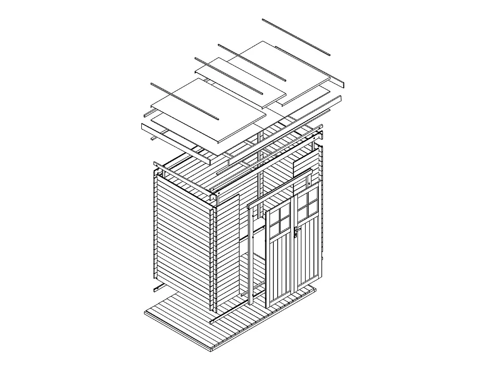 Abri de jardin en bois avec sol traité - porte verrouillable de haute qualité -  2.22m2 - M311F+M311G