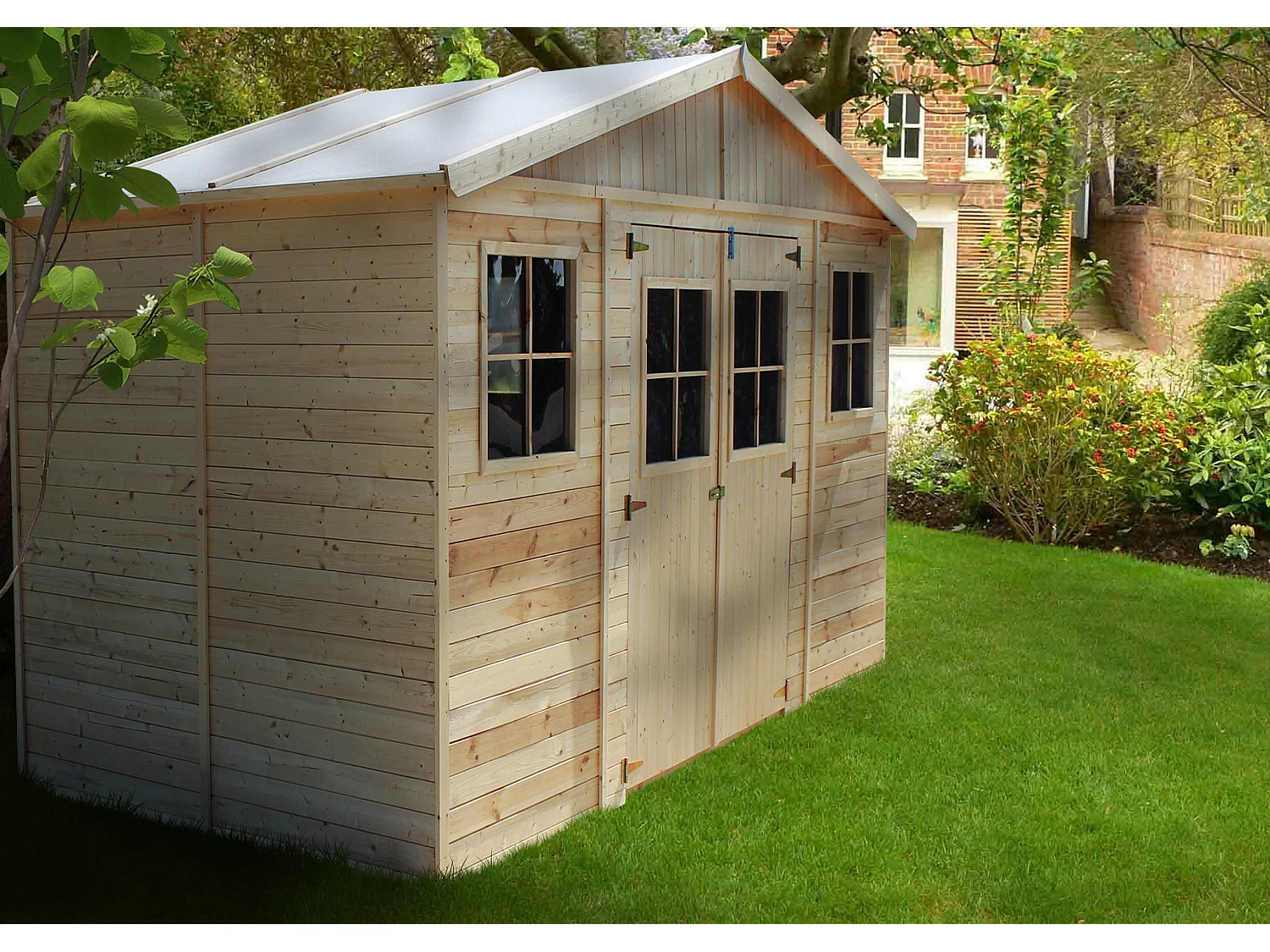 Holz Gartenschuppen MIT IMPRÄGNIERTEM BODEN  - H246 x 418 x 220 cm/ 8 m² - TIMBELA M332+332G