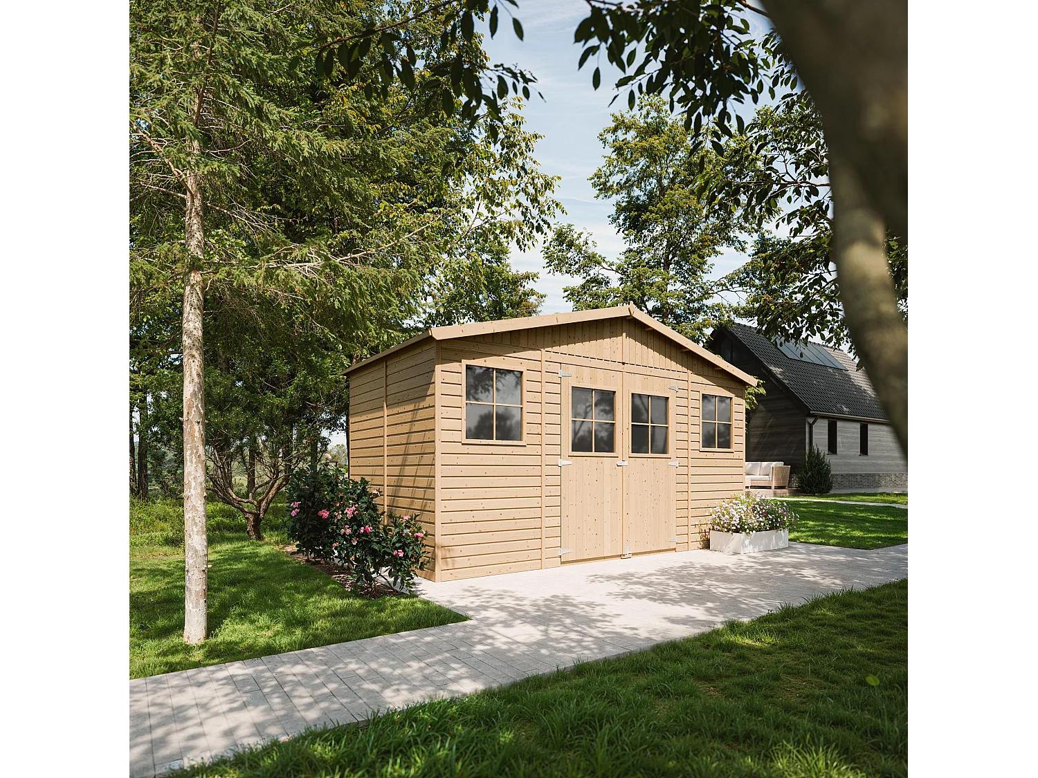 Abri de jardin en bois les planchers imprégné - H246x418x220 cm/8 m²- M332+M332G