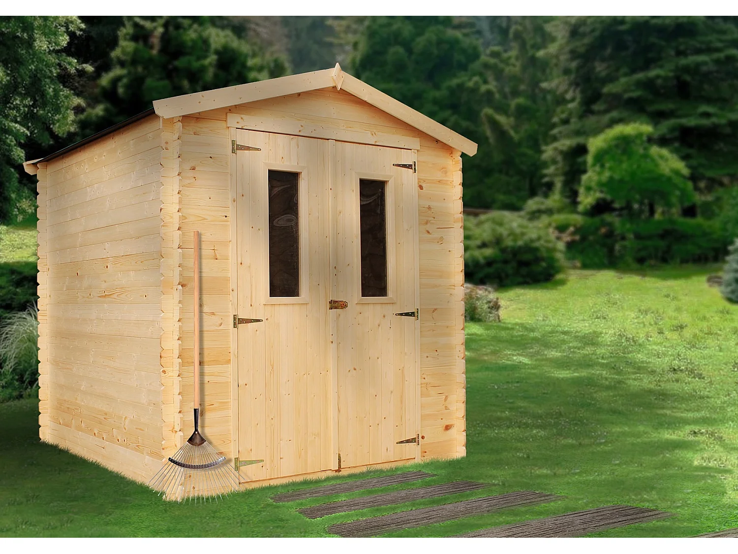 Cobertizo de madera CON SUELO TRATADO TIMBELA M343C+M343G - r H218 x 206 x 216 cm / 3,53 m2