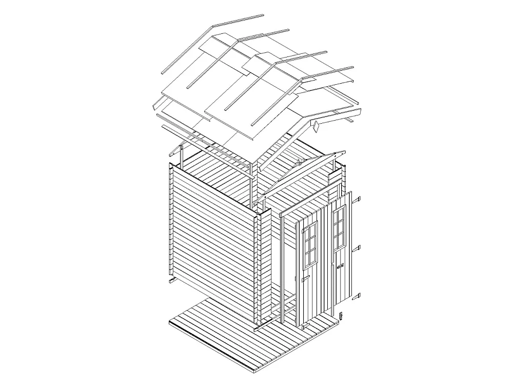 Abri de jardin en bois avec sol traité -  I216xL206xH218 cm/ 3.53 m2 - M343C+M343G
