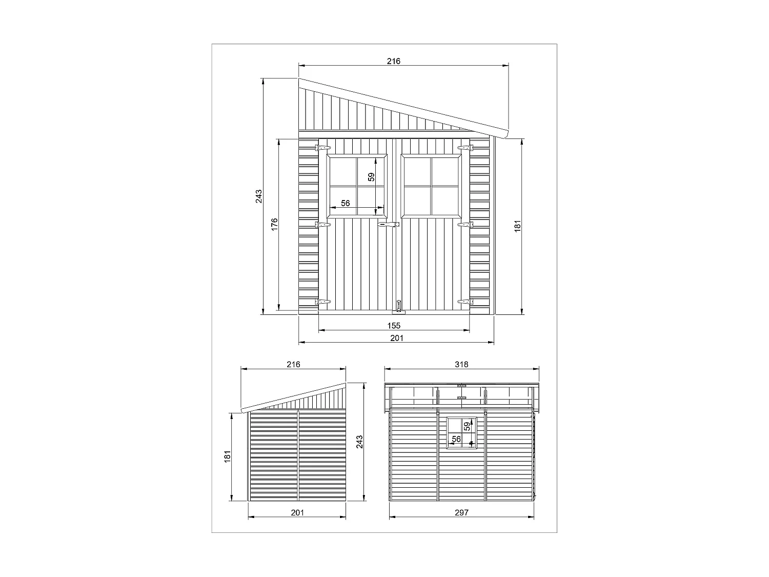 Abri de Jardin en Bois (sans paroi latérale) AVEC LES PLANCHERS IMPRÉGNÉ - 6 m2 - TIMBELA M339+M339G
