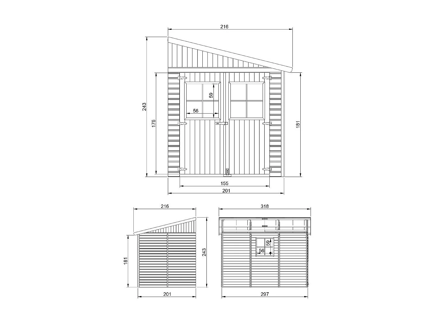 Houten tuinschuurtje met geimpregneerde vloer (3 wanden) - 6 m² - M339+M339G