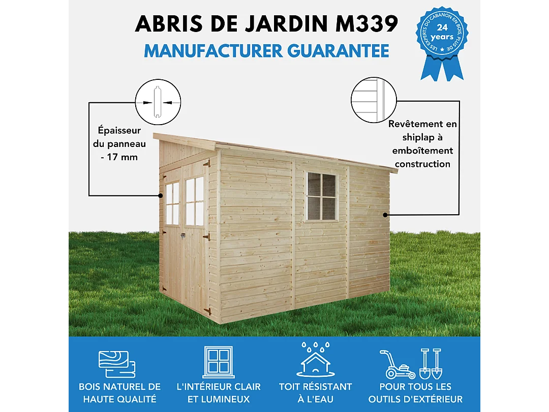 Houten tuinschuurtje met geimpregneerde vloer (3 wanden) - 6 m² - M339+M339G