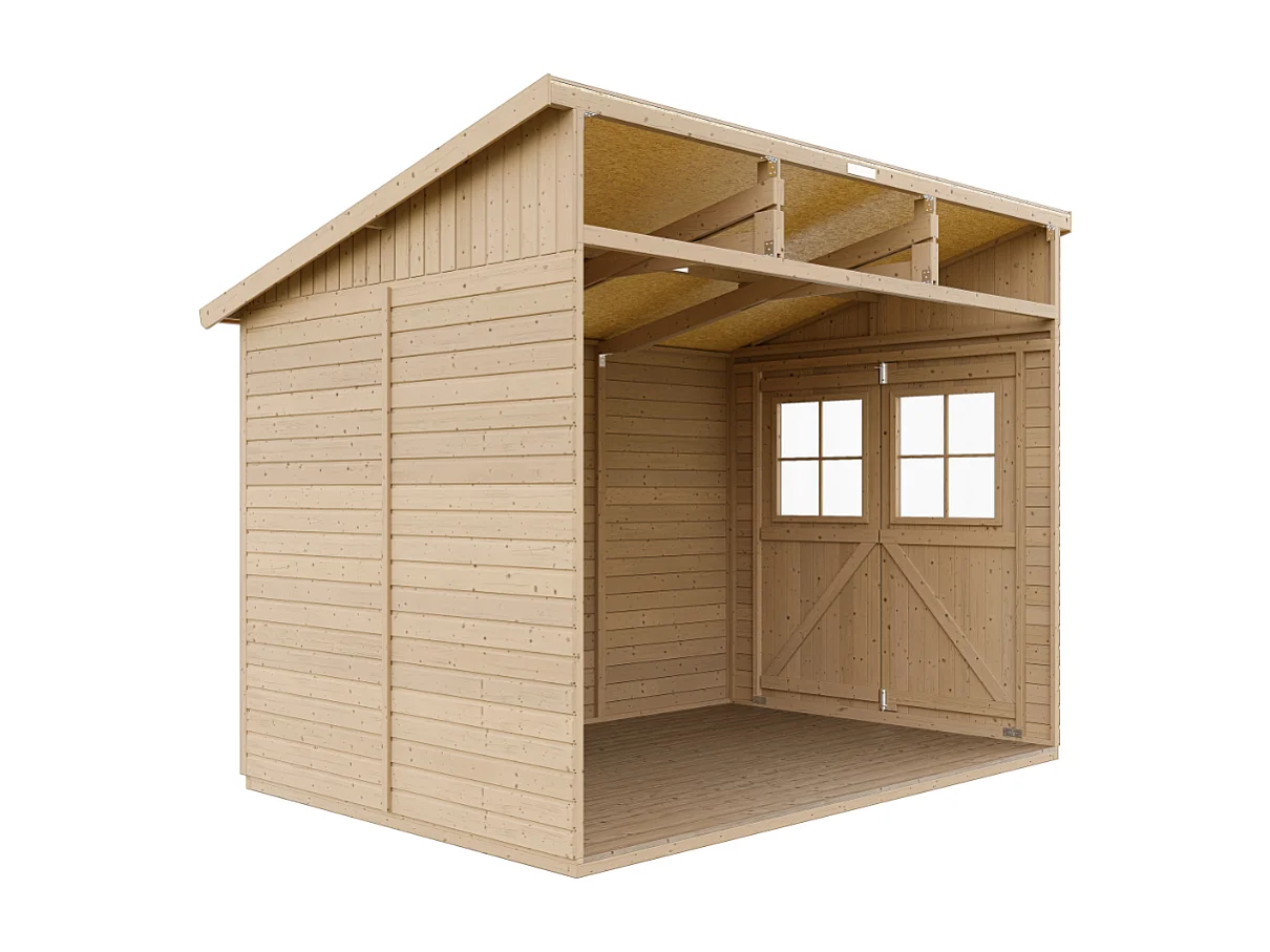 Houten tuinschuurtje met geimpregneerde vloer (3 wanden) - 6 m² - M339+M339G