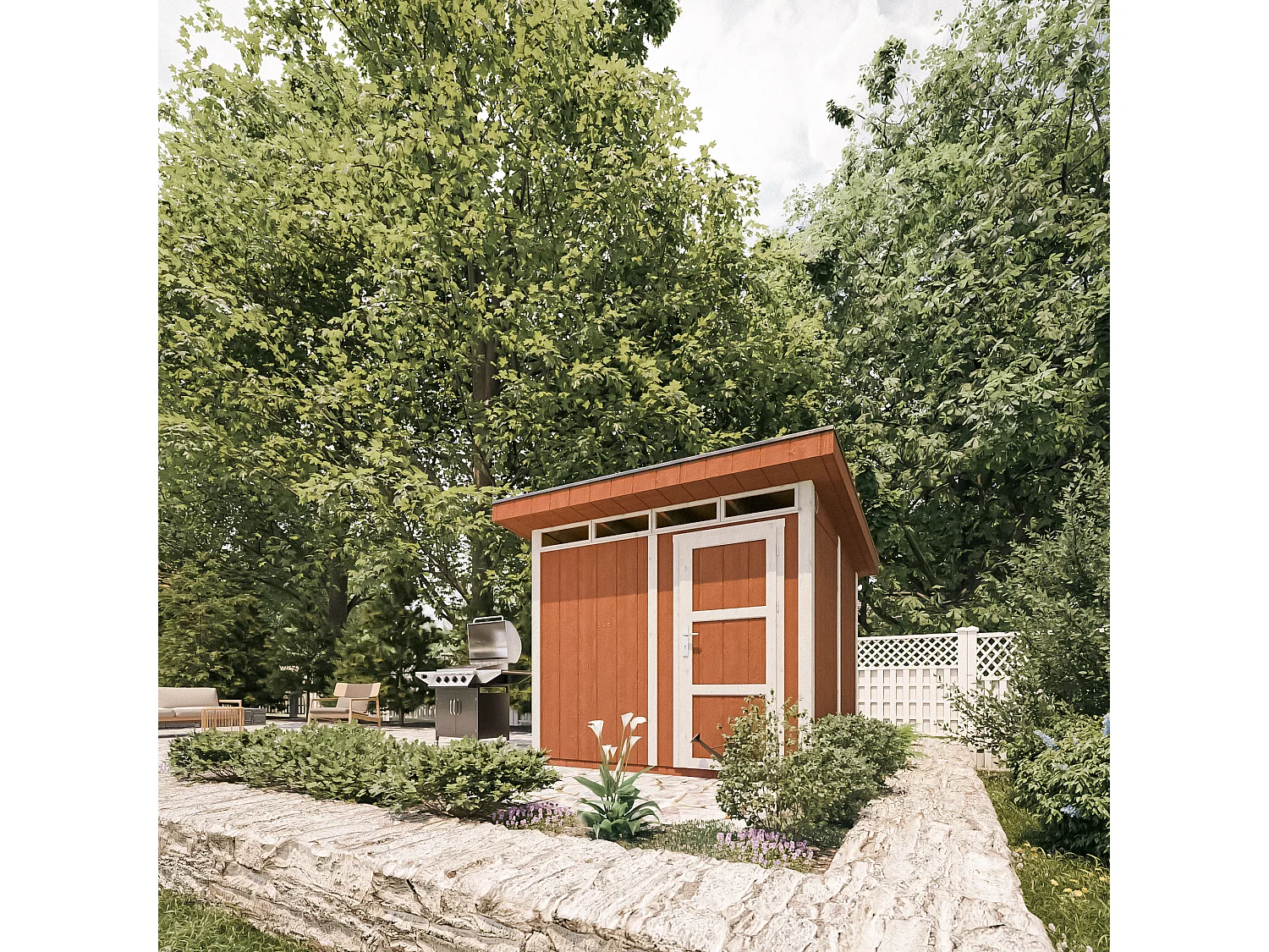 Gartenhaus premium qualität mit boden und bitumenfliesen - 5.9m² / B279xL293xH239 cm - M903-HARVEST HONEY