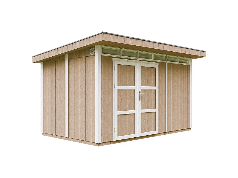 Gartenhaus Premium Qualität 8,7m² mit Boden und Bitumenfliesen - Geräteschuppen B412xL279xH239 cm - Gartenhütte TIMBELA M904A - TERRA BROWN