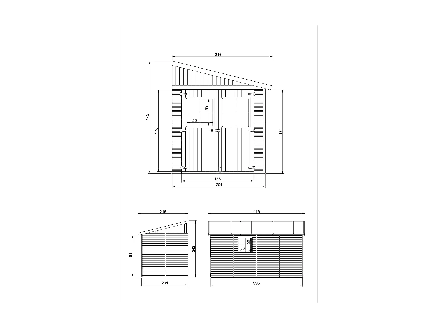 Casa da giardino in legno (senza parete laterale) - 8 m² - TIMBELA M340+M340G
