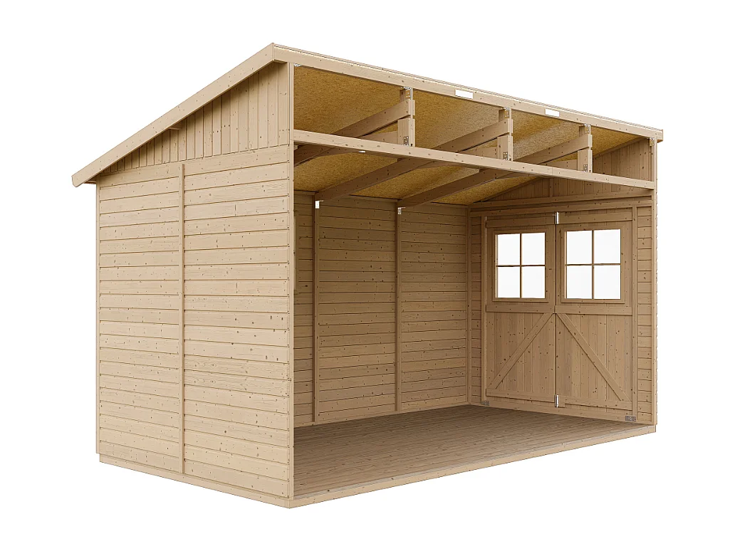 Houten tuinschuurtje met geimpregneerde vloer (3 wanden) - 7.94 m² - M340+M340G